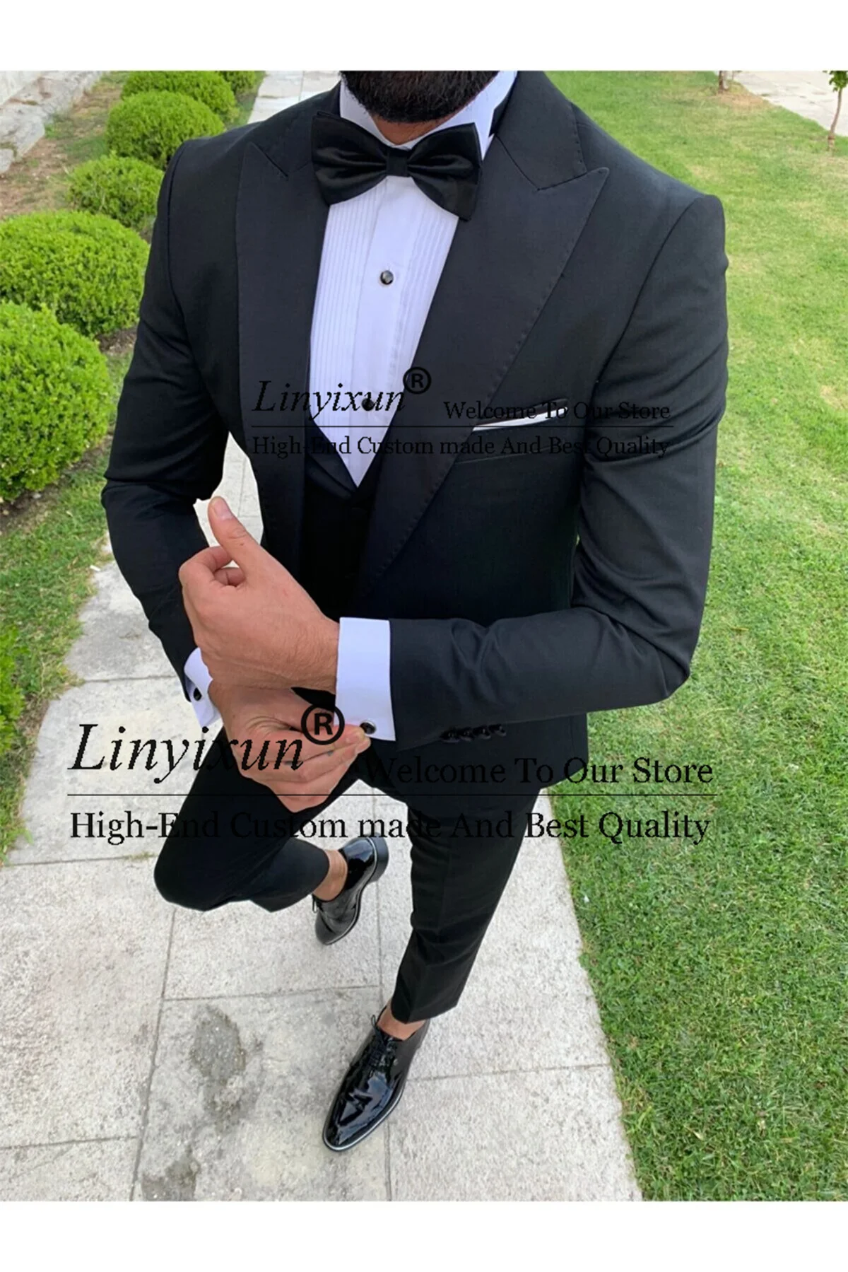 

Classic Black Wedding Suits For Men Slim Fit Groom Tuxedos 3 Pieces Set Groomsmen Blazers Formal Business Outfit Costume Homme