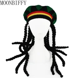 Hip Hop Cap Fancy Dress Party Costume Hippie Beret Dreadlocks Wig Rasta Hat Bob Marley Caribbean Fancy Dress Hat