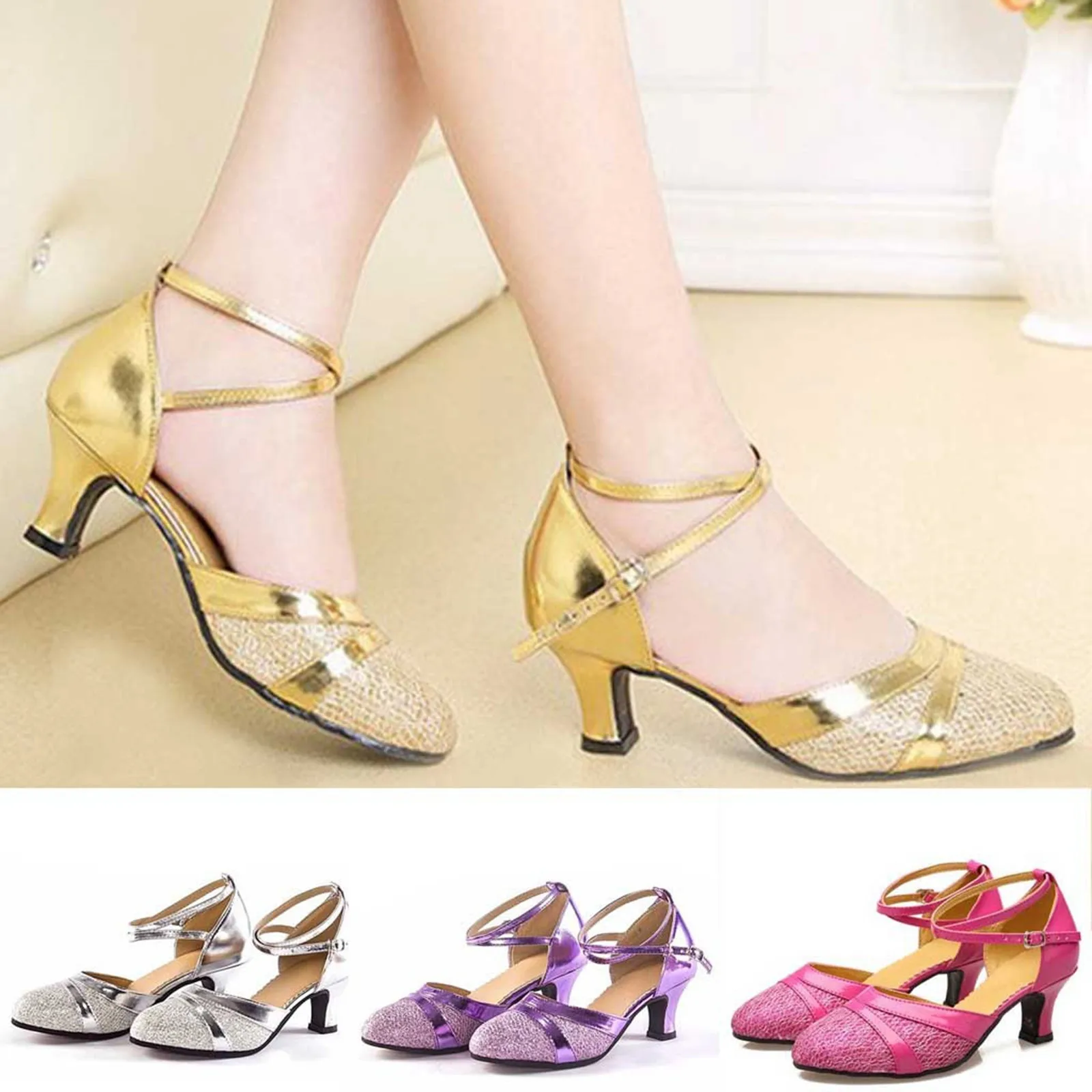 

Professional Latin Dancing Shoes Women Soft Rubber Sole Closed Toe Fashion Modern Tango Ballroom Party Lady Latin Dance Shoes