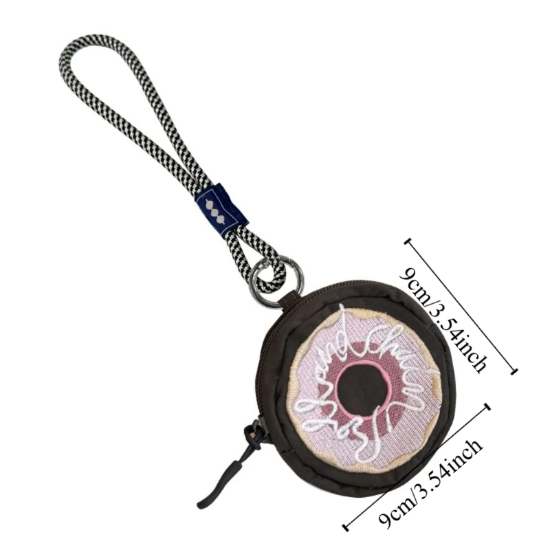 Bolsa de cambio, Mini monedero bonito con cuerda, Donut, llavero de nailon, billetera, bolsa para auriculares bordada con cremallera de gato para exteriores