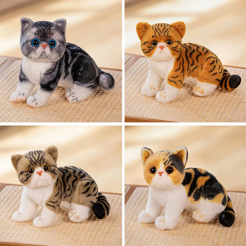 Big Face Simulation Plush Cat Doll Brown Grey Animal Plushie Stuffed Like Real Stripe Three Colors Little Kitten Birthday Gift
