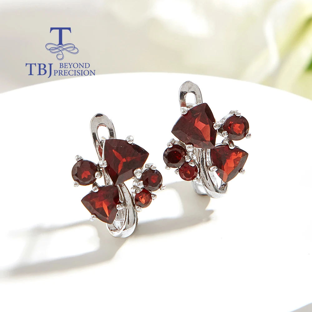 

Light luxury 925 sterling silver women's clasp earrings natural Mozambique red garnet fine jewelry for valentines banquet gifts