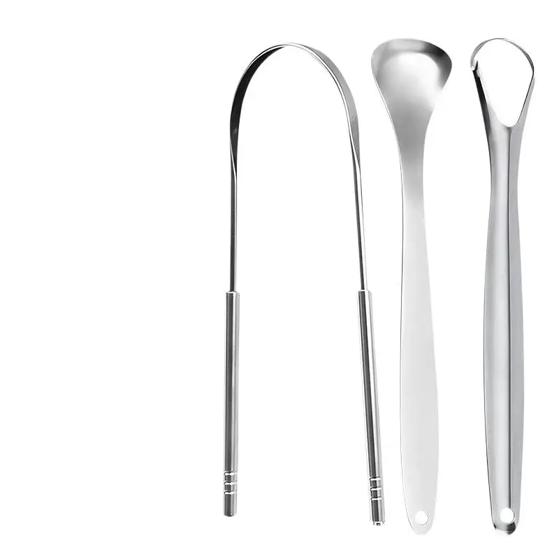 [H] 3Pcs Stainless Steel Tongue Scraper Professional Tongue Brush Cleaner For Removing Tongue Coating Oral Care Tool