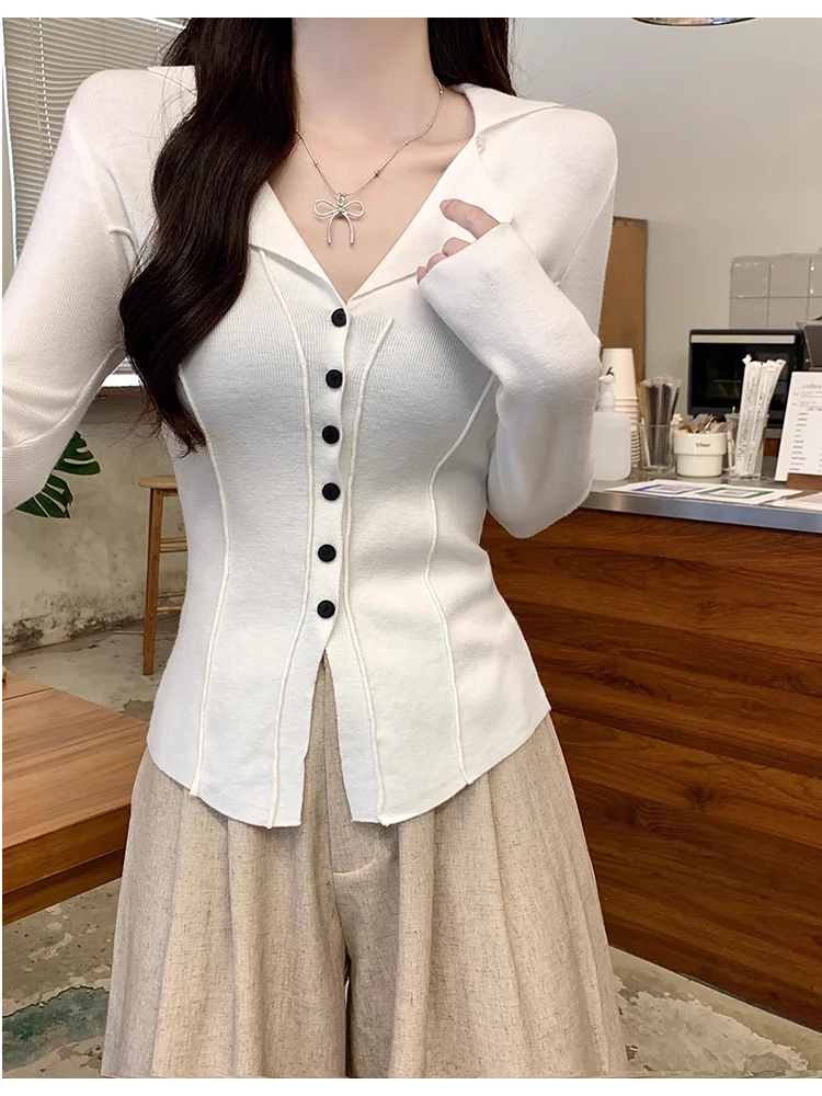 

Slim Fit Knitted Fibone Design T-irt Women's Autumn Winter Unique Beautiful Cardigan Sle Soft Medium Thin Long Sve