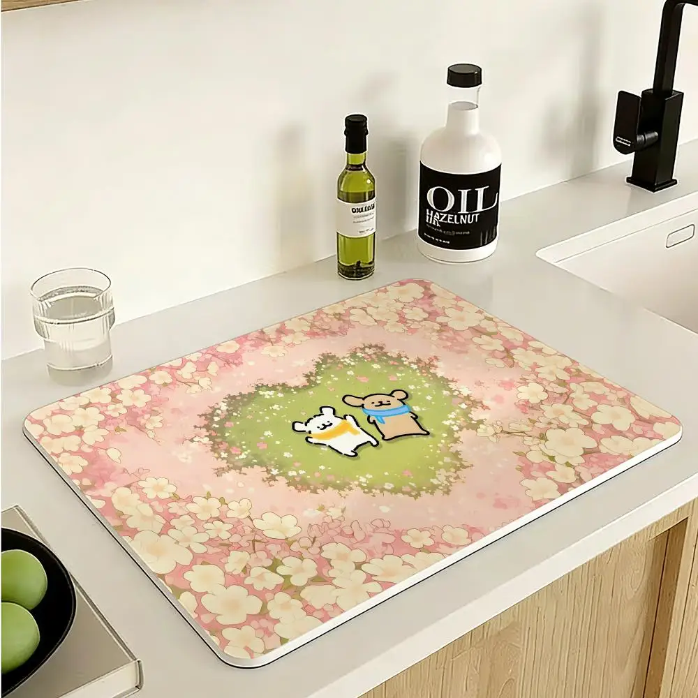 Cartoon maltese and golden retriever Floor Mat Diatomite Floor Mat Fast Drying Odor Resistant Non Slip Bath Kitchen Mat
