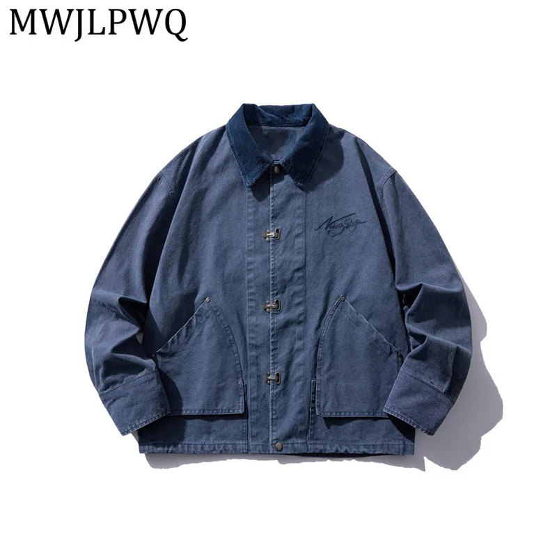 

Мужская куртка-карго в американском стиле с металлическими пряжками, свободного кроя, с цветными вставками и отложным воротником, модная весенняя модель 13252