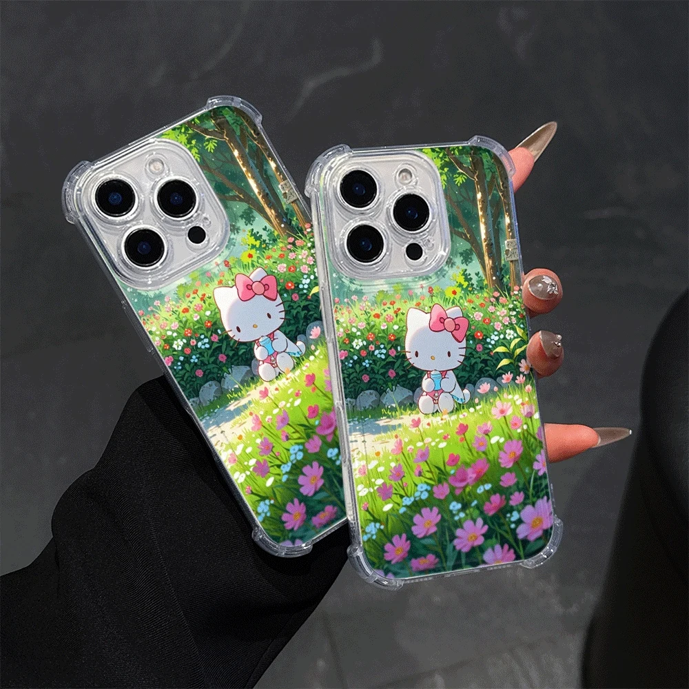 Sanrio KT Soft Phone Case For IPhone 13 IPhone 16/15/14/13/12/11/x/xs/xs Max Girl Mobile Phone Cases Hellokitty Anime
