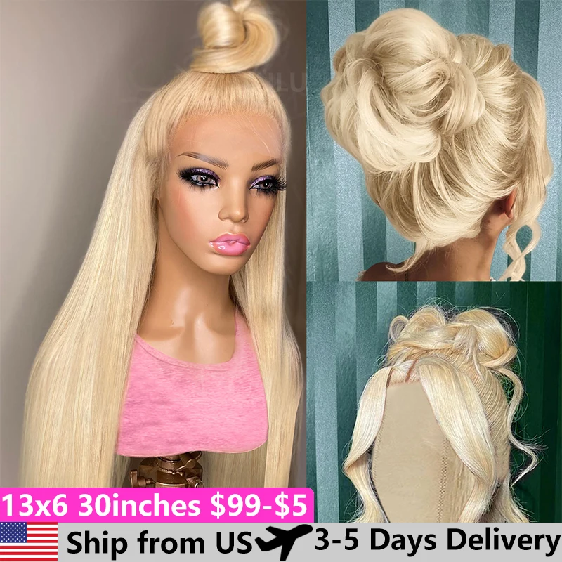 613 Blonde Rechte 13X6 Hd Lace Front Pruiken Transparant Braziliaanse Pretokkelde Baby Menselijk Haar 13 × 4 Hd Lace Frontale Pruiken Voor Vrouwen