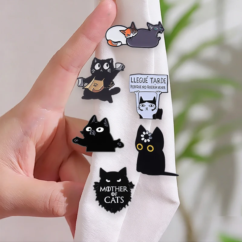 Niedliche Cartoon-Katzen-Kollektion Emaille-Pins Ich mag Katzen & Kaffee Schwarze Katze Void Spinning Loading Metallbrosche Schmuck Großhandel – Detail 7