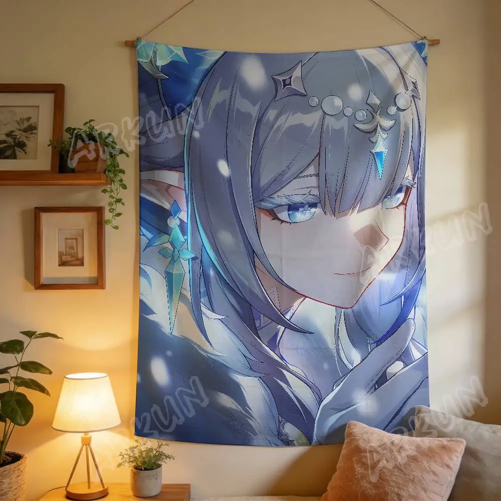 Pretty Cute Tsaritsa Anime Girl Tapestry Hot Genshin Game Background Wall Hanging Aesthetic Decor For Bedroom Living Room Dorm