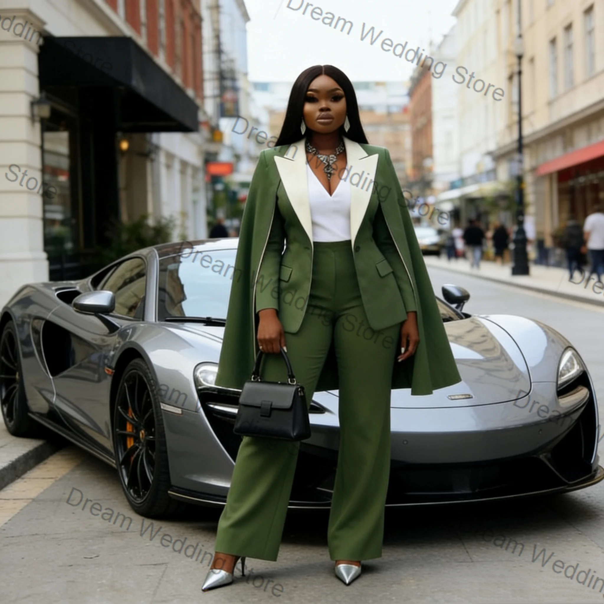 

Cape Wrap Women Suit Set 2 Pcs Blazer+Pants Trousers Spring Cotton Formal Office Lady Jacket Customized Wedding Guest Coat