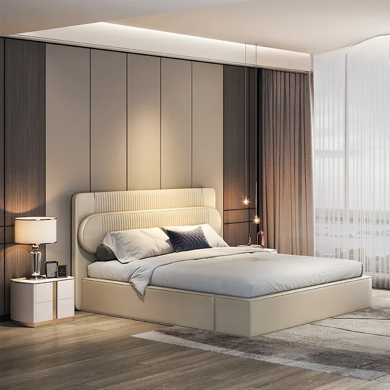 Vintage Simple Light Luxury Bed Double Romantic Bedroom Trendy Unique Bed Sleeping Princess Children Beliche Trendy Furniture
