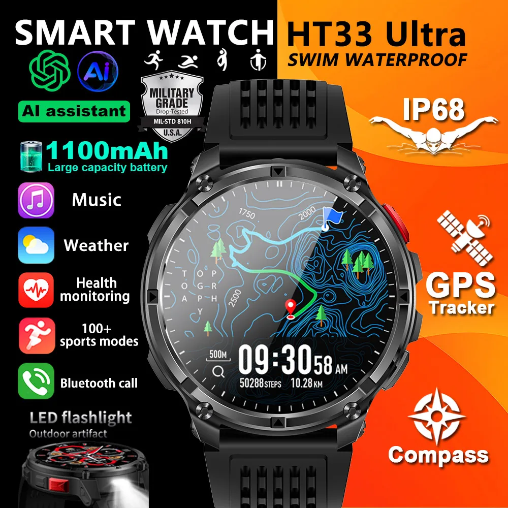 

T-Rex 3 Pro Men Smart Watch 1100mAh Battery GPS Path 5ATM Waterproof Sports Run Tracker Outdoors Compass Military Smartwatch2026