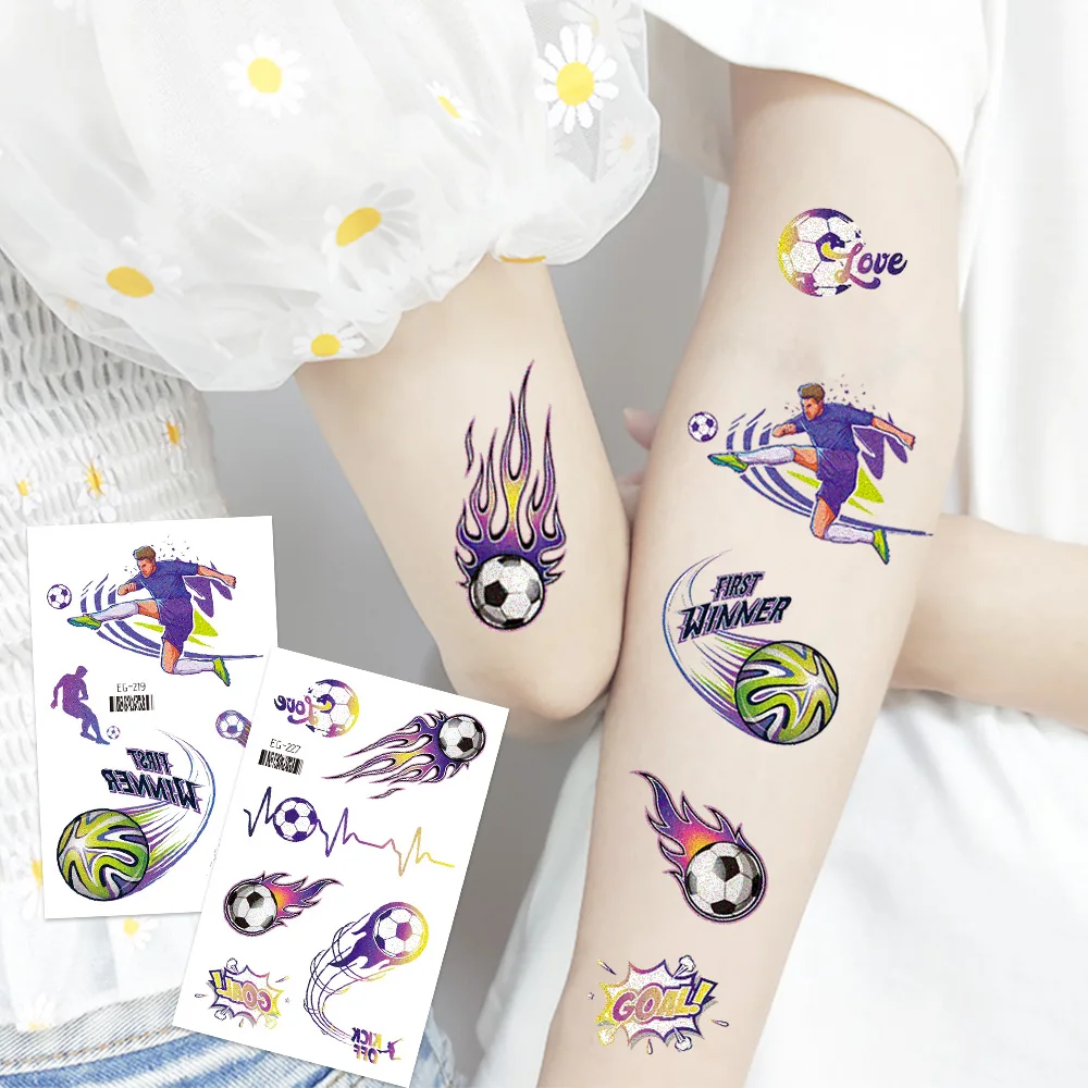 12 Sheets Glitter Temporary Tattoo Stickers Football Soccer Ball, Bling-Bling Face Stickers for Soccer Fans Parties, Birthday Pa