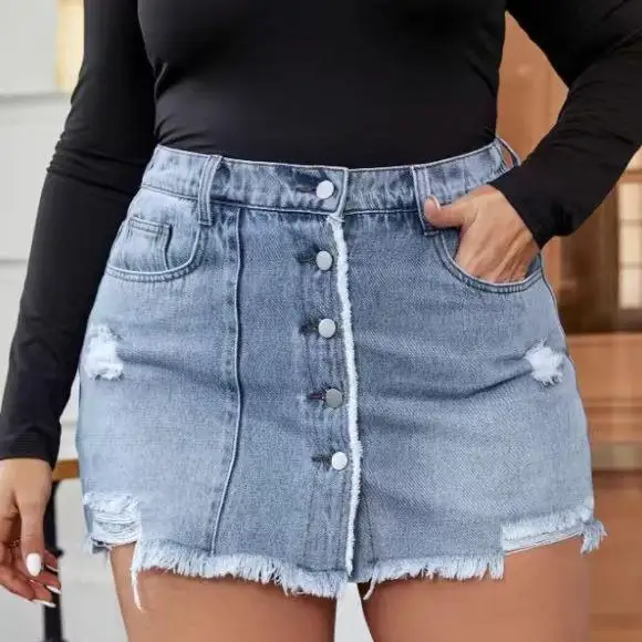 

Women's Tassel Ripped Denim Shorts Adjustable Waist Jeans Blue Color mid Stretch Tight Fit Style for All Seasons