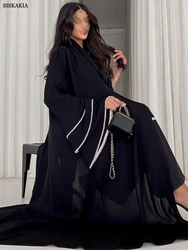 Siskakia Flare Sleeve Abaya Dubai Luxury Open Robe For Muslim Woman Stylish Marocain Femme Galabia Beading Clothing 2024