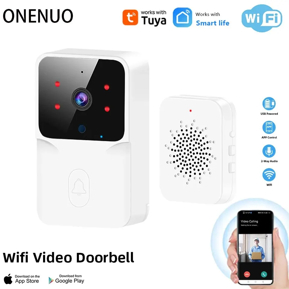 ONENUO WiFi Tuya App Video Doorbell Wireless Phone Home Intercom System Door Viewer Night Vision DoorBell Camera Home Security