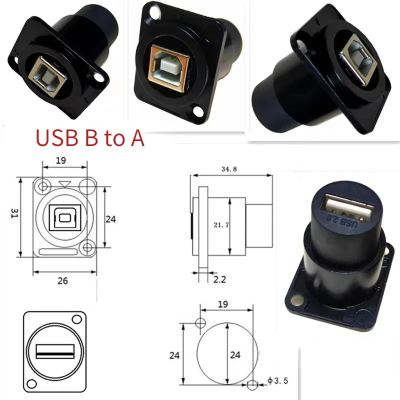 

Переходник с USB B на USB 3,0 на Тип C, разъем Шасси типа D, гнездовой разъем, соединитель для монтажа на панели