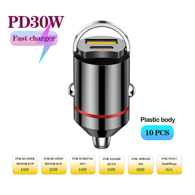 

10PCS MAX 40W 3.5A 2 Ports Invisible Mini Car Charger QC30/PD30W/AFC/DCP/FCP/SCP/VOOC Car Cigarette Lighter Flash Fast Charger