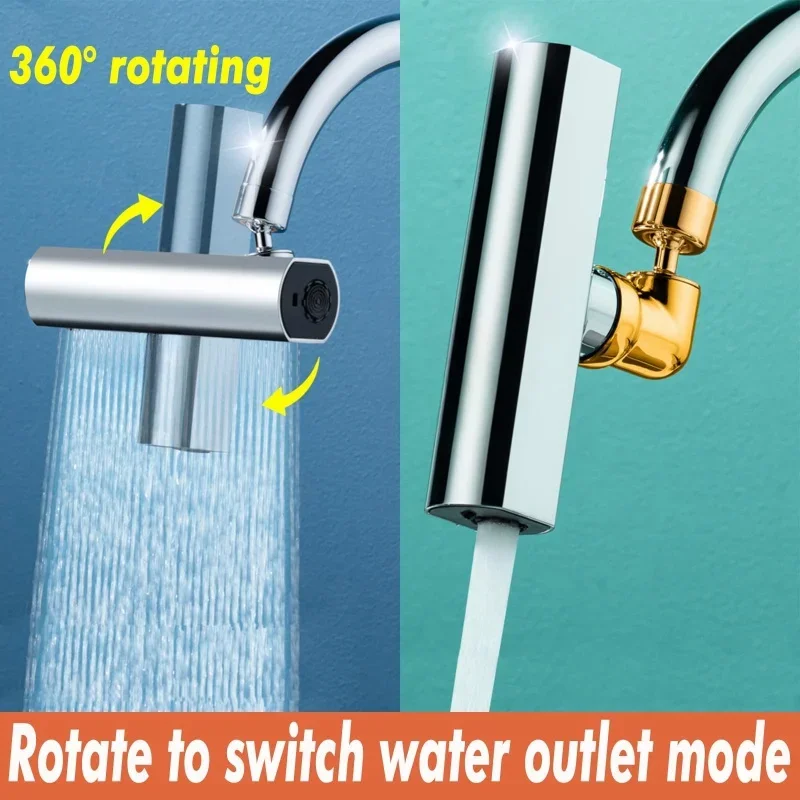 Waterfall Kitchen Faucet with 4 Mode Sprayer 720° Rotary Tap Extender Filter Diffuser Water Saving Nozzle Faucet Connector Mixer