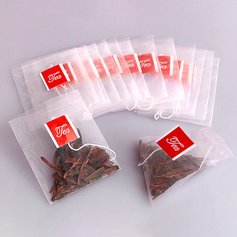 HITL 100Pcs Tea Bag Infuser with String Heal Seal 6.5 x 8cm Sachet Filter Paper Nylon Teabags Empty Tea Bags