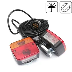 2PCS Magnetic 12V Towing Trailer Rear Tail Board Light 10m Cable 7 Pin Universal Brake Stop License Number Plate Lamp Waterproof