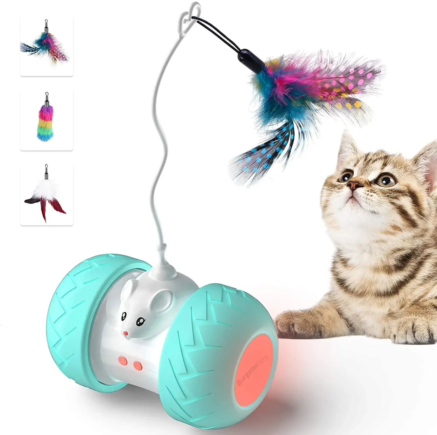 Interactive Toys for Indoor Cats, Automatic Kitten Toys, Electronic with Mouse and 3 Feathers for Cats to Play Alone Exercise