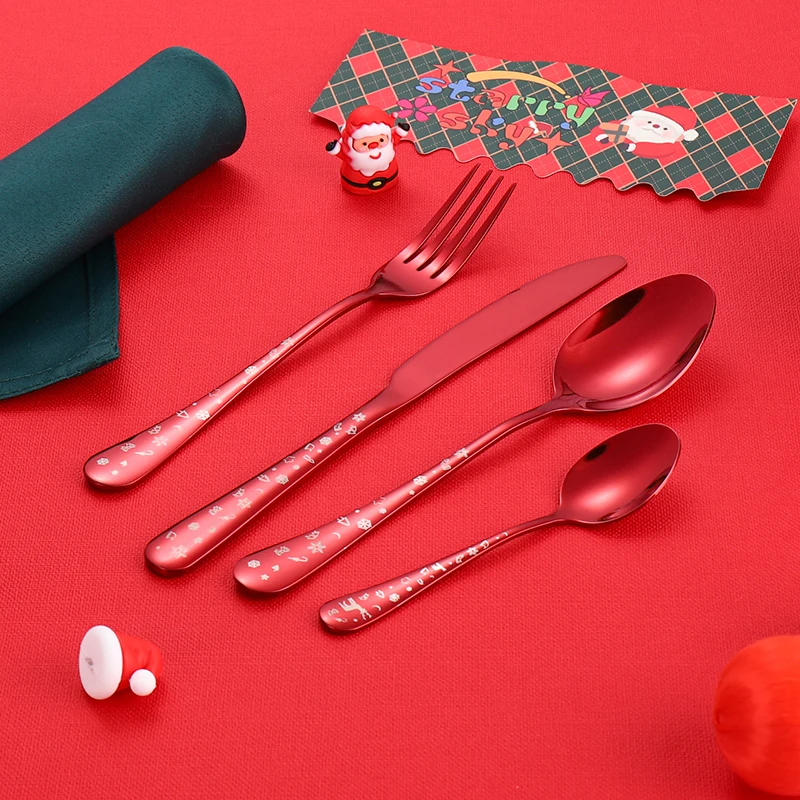 Christmas Tableware Set Stainless Steel Cutlery Set Knife Fork Spoon High Quality Dinnerware Set Christmas Theme Tableware Set