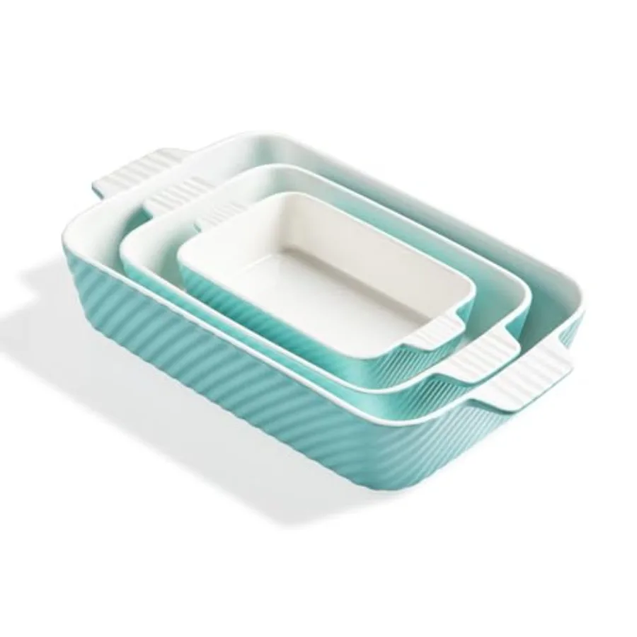 

Ceramic Baking Dish Set Cake Baking Dish for Brownie Porcelain Striped Casserole Dishes for Oven with Handle for Lasagna Family
