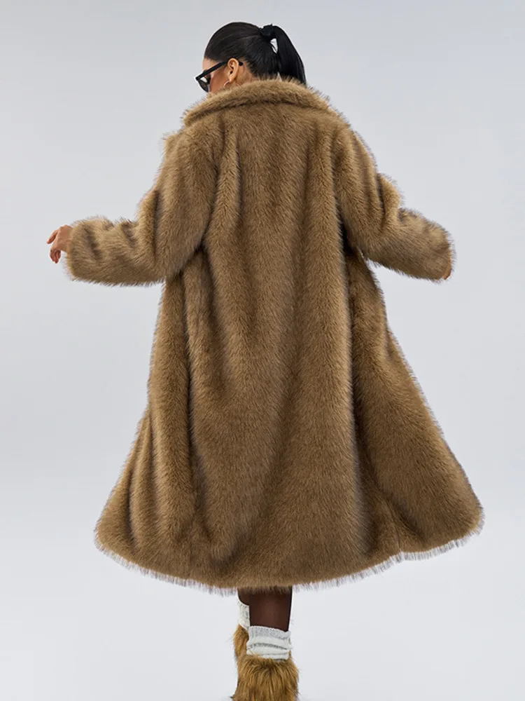 ZMEENNA Womens Long Faux Fur Coat Lapel Collar Open Front Oversized Winter Warm Outerwear Stylish Soft Fluffy Fashion ZM4366