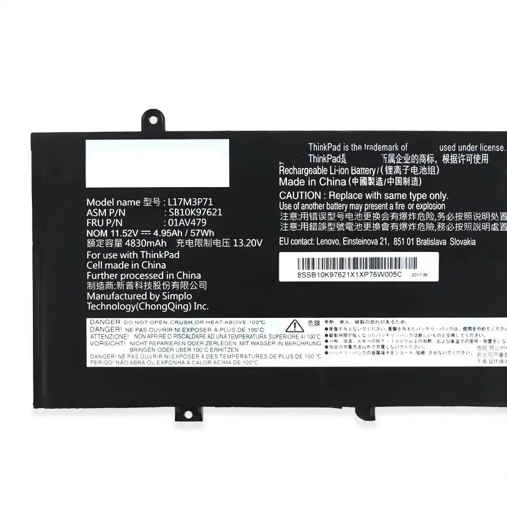 L17M3P71 Laptop Battery for Lenovo ThinkPad T480s(20L7002XCD) 01AV480 01AV478 L17L3P71 etc 11.58V 57Wh