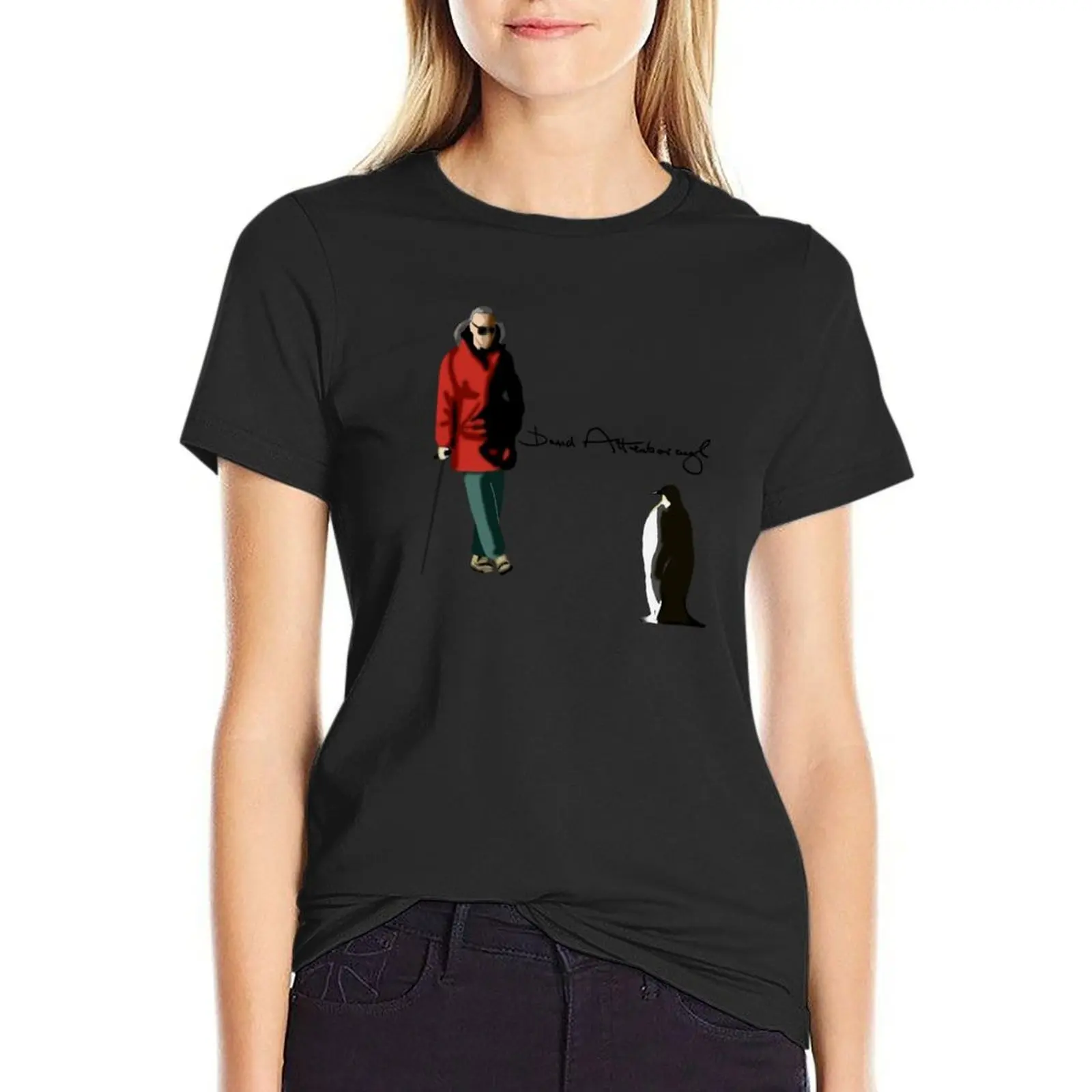 Sir David Attenborough and Penguin T-Shirt hippie clothes lady clothes Womens graphic t shirts