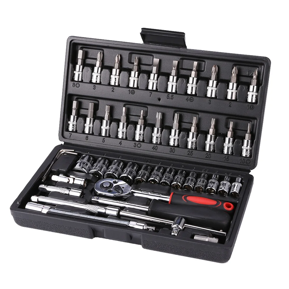 

46pcs/set Carbon Steel Combination Wrench Socket Spanner Car Repair Screwdrivers Kits Car Repair Tool Kits Accessory