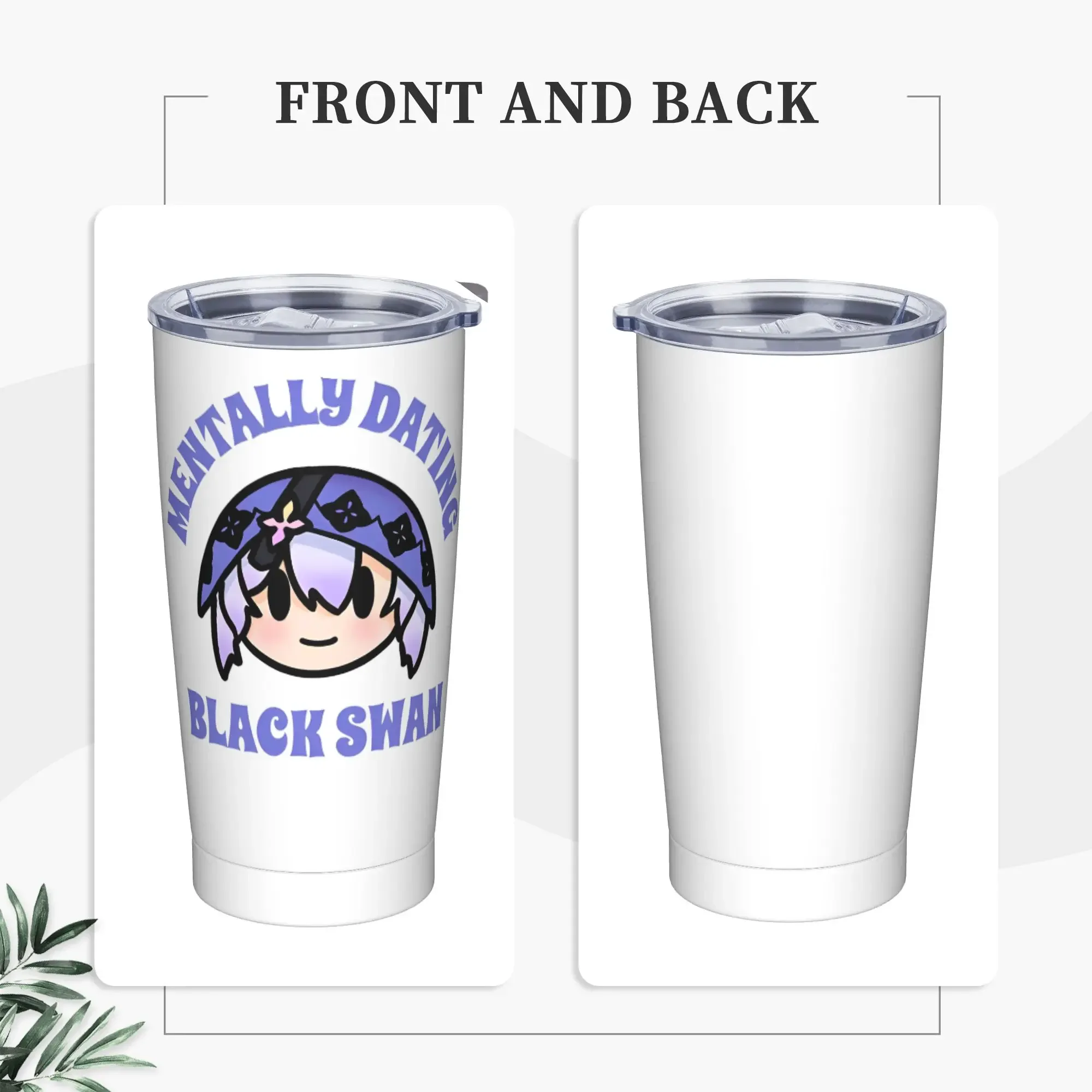 Honkai Star Rail Black Swan Insulated Tumbler with Straws Game Stainless Steel Coffee Mugs Outdoor Travel Spill Proof Cups, 20oz