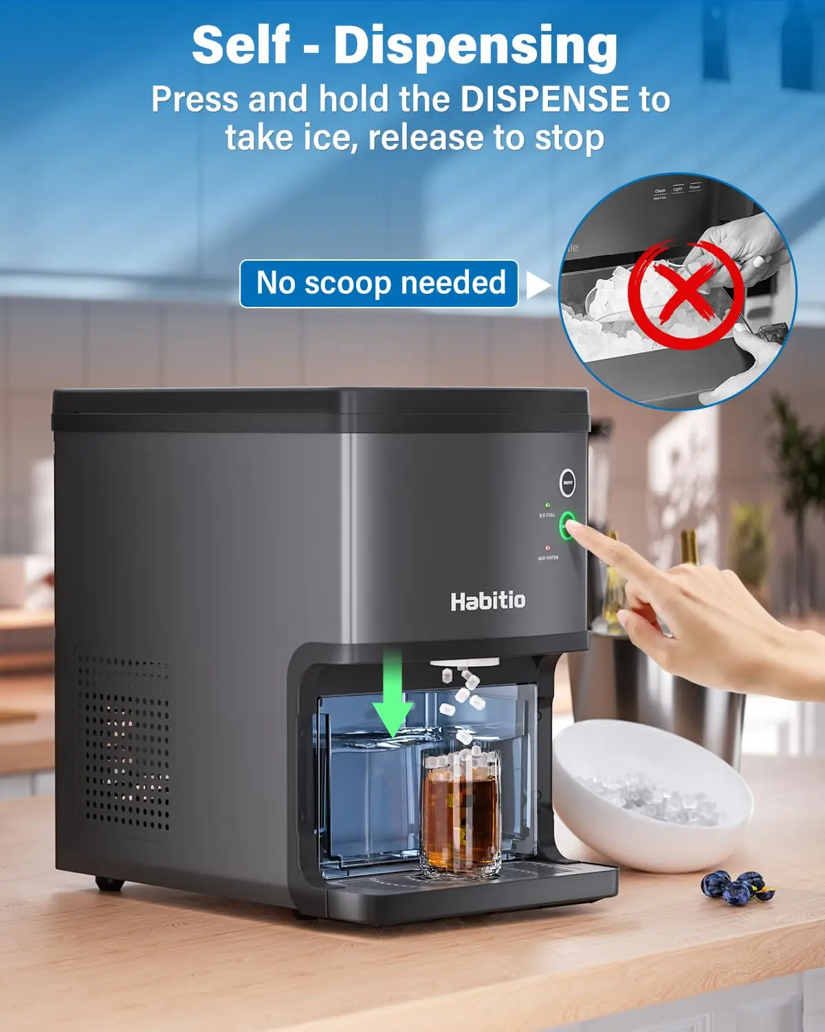 Ice MakerI, Self-dispensing Countertop， Pebble Ice Machine With 3L Detachable Water Tank Self-cleaning FunctionIce Maker Machine