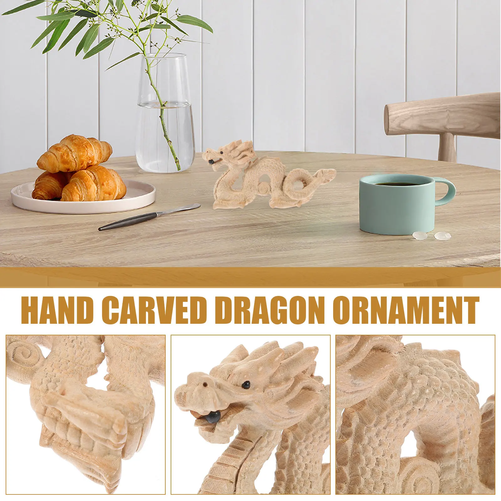 Authentic Hand Carved Wood Dragon Statue Traditional Chinese Decor Symbol of Wealth Prosperity Desktop Dragon Sculpture Decor