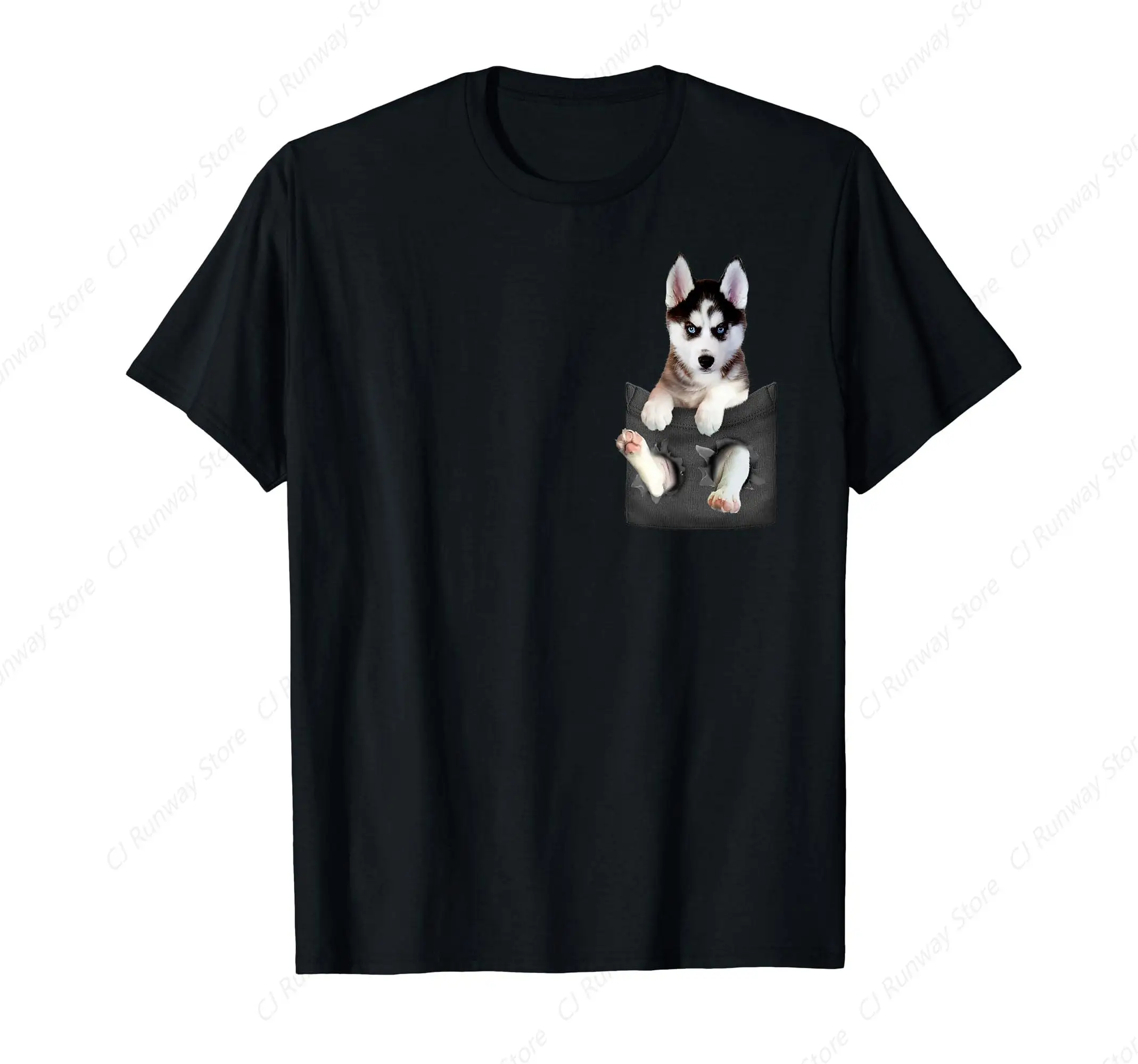 Siberian Husky In Pocket Puppy T Shirt Casual Fashion Harajuku Style Streetwear Man T-shirt