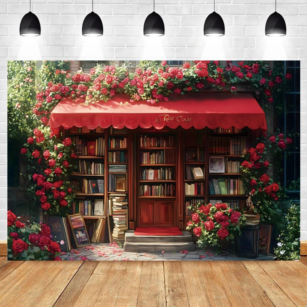Фон для сцены библиотеки, цветы, книжная полка, книги, день рождения, детский портрет, день Святого Валентина, фон для фотосъемки, фотостудия