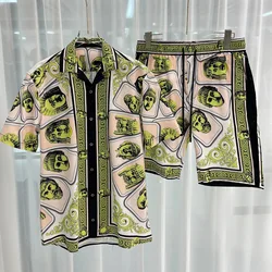 Koninklijke Luxe Merk Heren Shirt Set Vintage Patroon 2 Delige Pak Shorts Casual Oufits Zomer Korte Mouw Shirts Ropa De Hombres