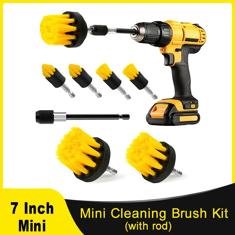 7Pcs Mini Cleaning Brush Attachment Set with 10CM Extend Attachment for Car Bathroom Surfaces Tub Shower Floor Tile Carpet Grout