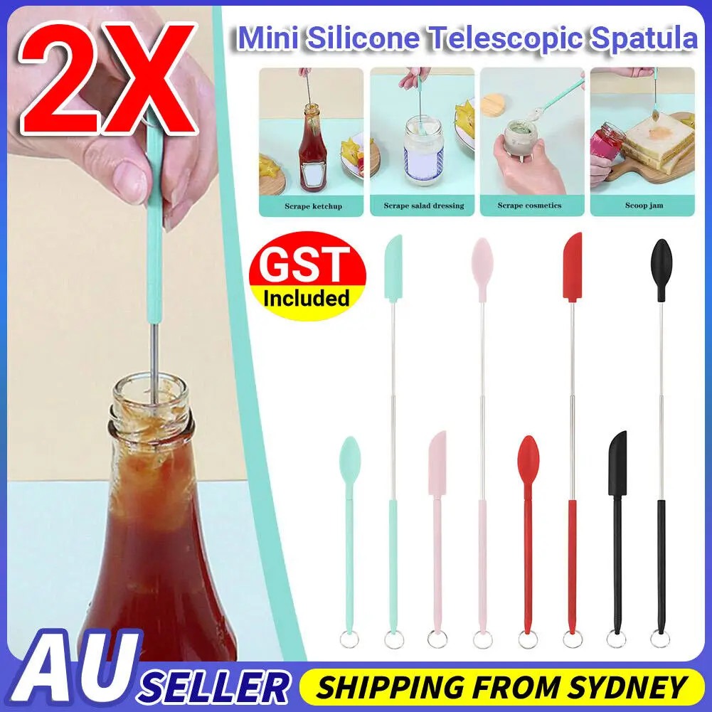 2PCS New Mini Silicone Scraper Set Retractable Lengthened Multifunctional Stainless Steel Jam Baking Spatula Small Scraper