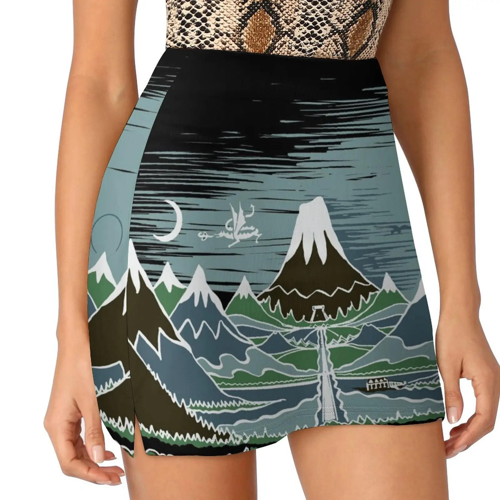 

A Halflings journey on a mountain path through an elven wood in the style of J.R.R.Tolkien Mini Skirt summer skirts