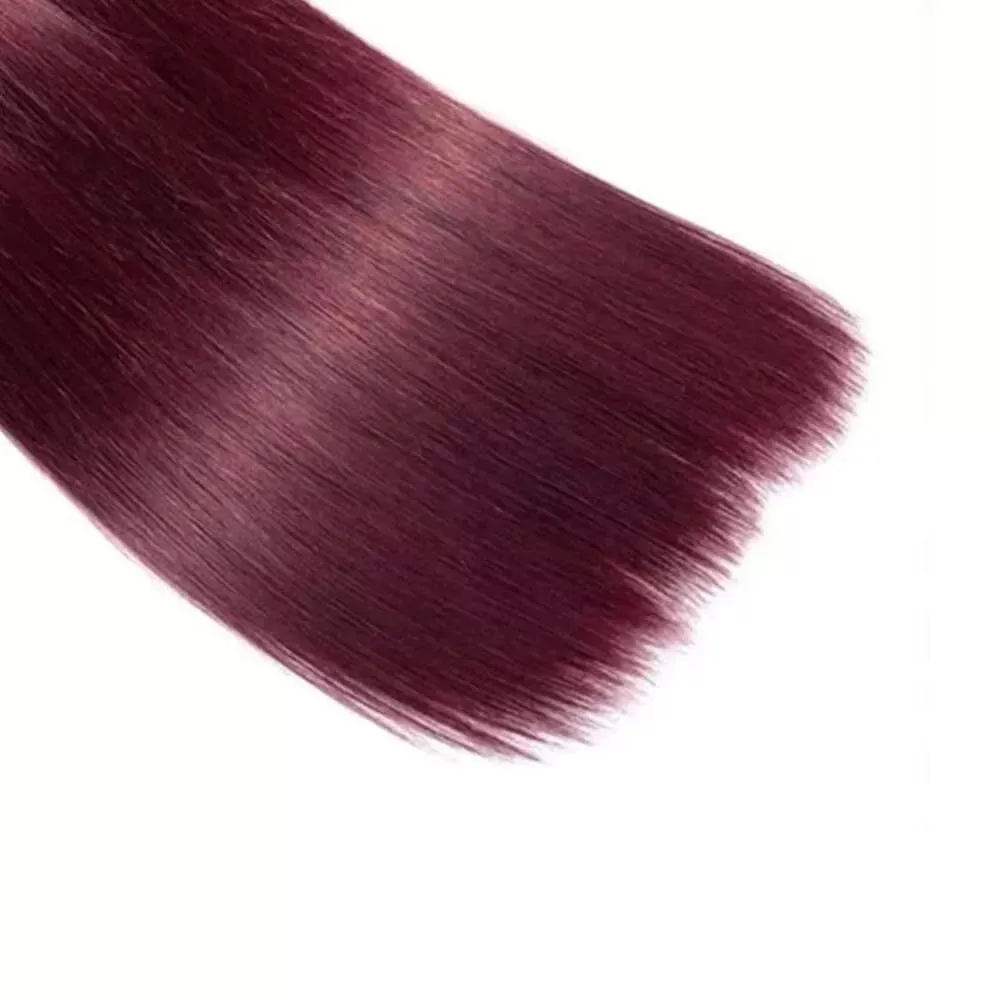 Mechones de cabello humano liso para mujer, extensiones de cabello virgen brasileño, Color rojo vino, n. ° 99J, 100%, 1/3, 30 pulgadas