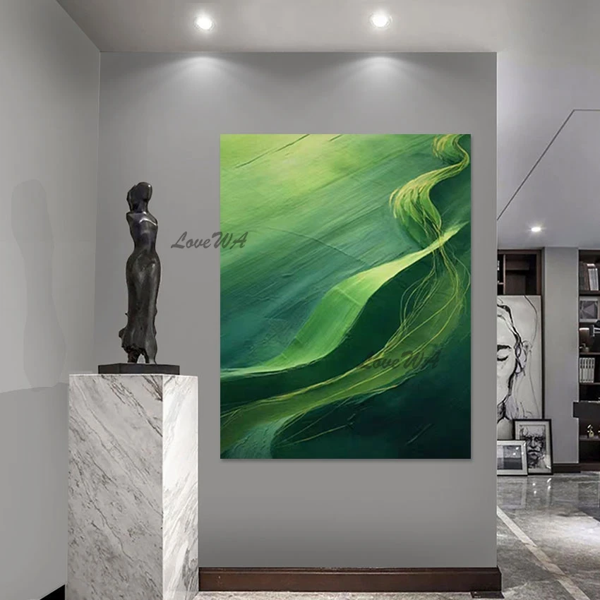 Modern Abstract Canvas Art Wall, Living Room Decor, Green Color Style Design Picture, No Framed, Wholesale High Quality Artwork