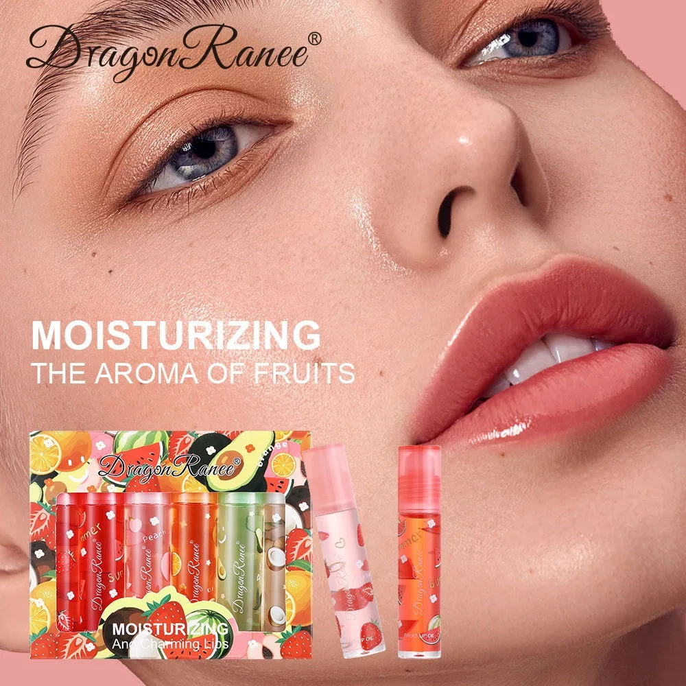 6 pz/set Trasparente Idratante Lip Gloss Frutta Roll-on Balsamo Lip Makeup Gloss Olio Idratante Specchio Gloss Lip Smalto Set