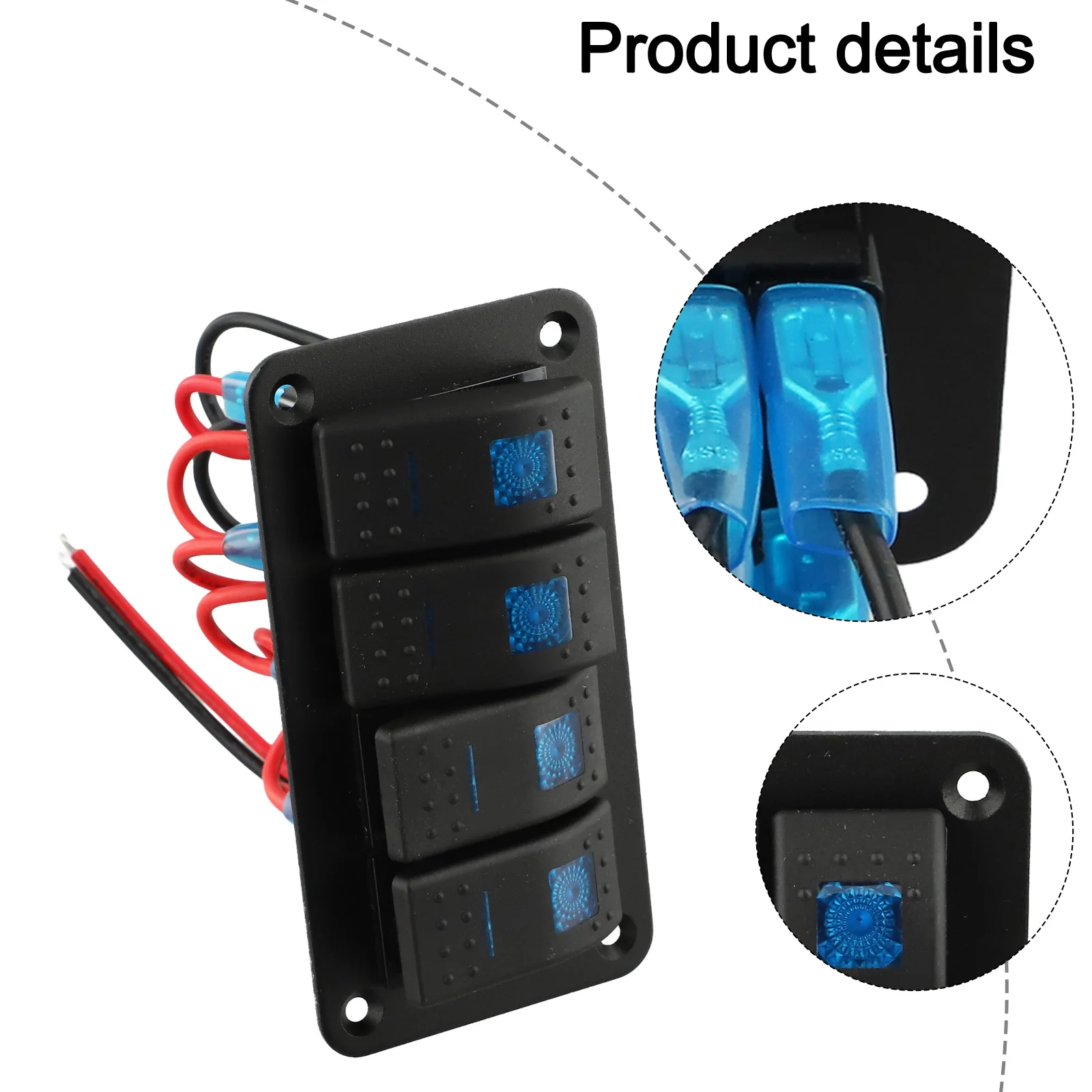 Painel de interruptores rocker de alumínio robusto compatível com sistemas DC de 12 V/24 V apresenta um design iluminado com LEDs azuis integrados