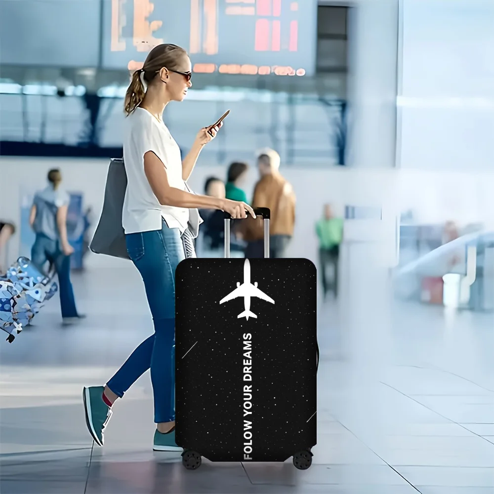 

1PC Follow Your Dreams Airplane Print Luggage Cover for luggage sizes 18 – 32 inches; dust and elastic travel accessories to