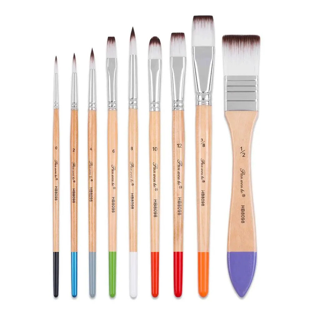 

9Pcs/Set Multifunctional Nylon Hair Paintbrush Set Wooden Handle Lightweight Watercolor Drawing Brushes Soft Bristled