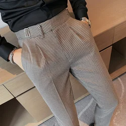 Men Houndstooth Suits Pants British Style Business Casual Trousers New Male High Quality Formal Wear Slim Suit Pants Size 36