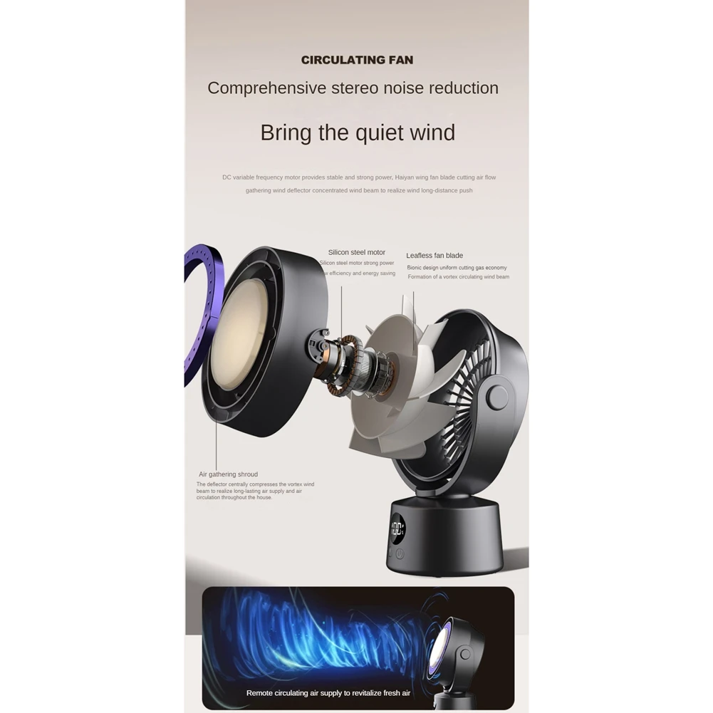 Hot Smart Electric Fan Multifunctional Bladeless Air Circulator Wireless Air Cooler Quiet Ventilator With LED Light